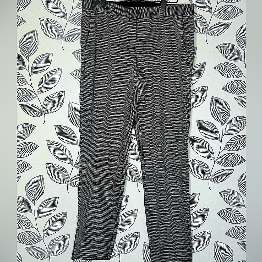 Theory Dress Pants 10 Grey‎ High Waist Trousers Houndstooth Pattern Ankle Length